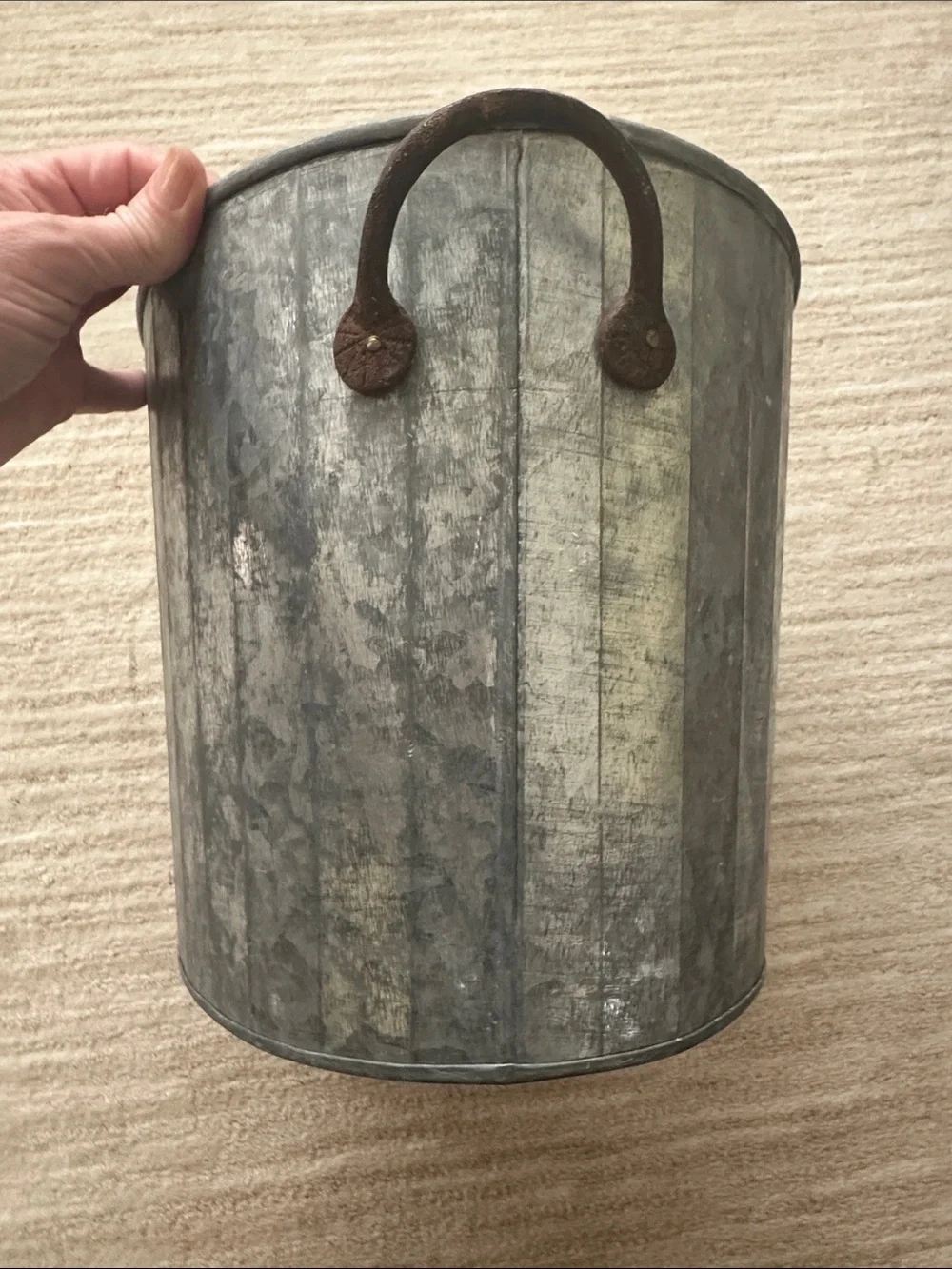 Crate & Barrel Beverage Tub Fluted Galvanized Metal Rustic Cooler Oval